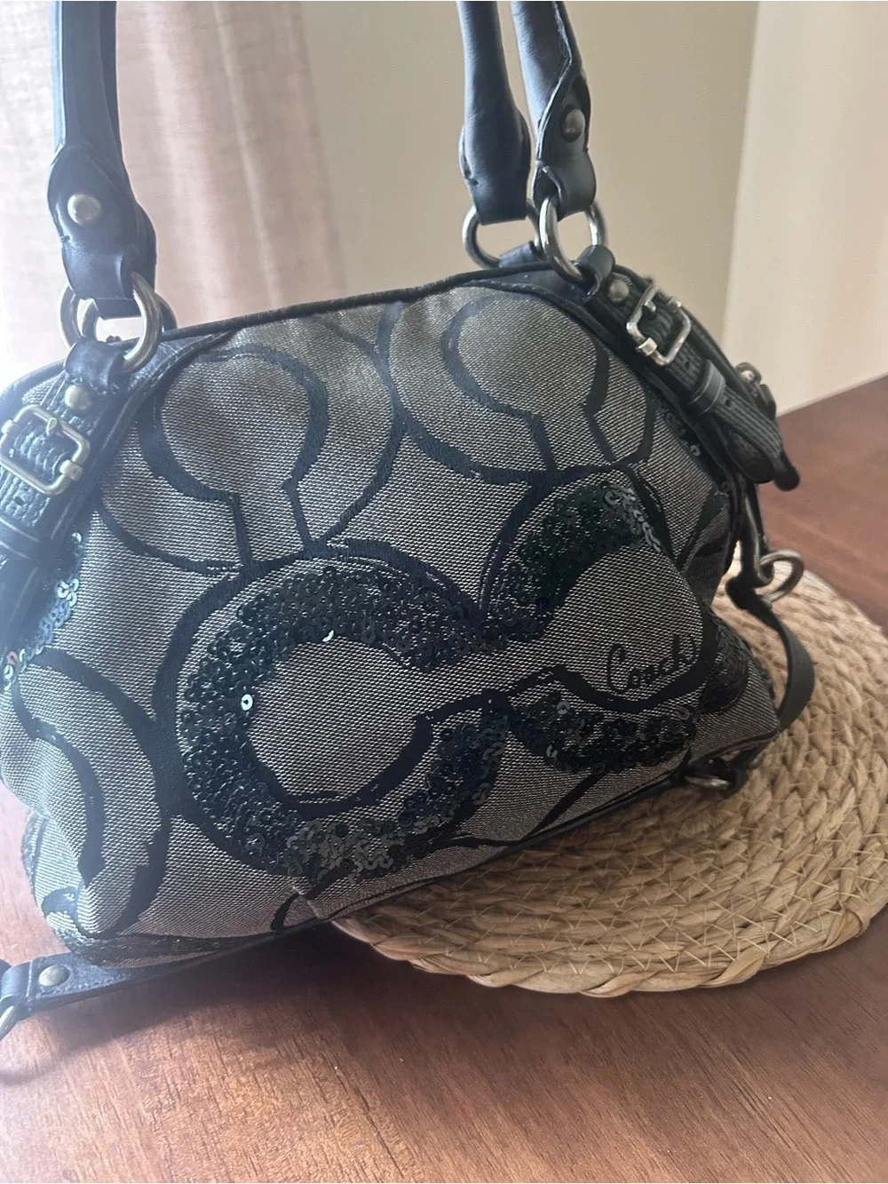 Coach Black Signature Sequin Dome Satchel